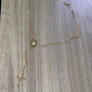 Elegant Gold Rosary Necklace with Cross Pendant NEW
